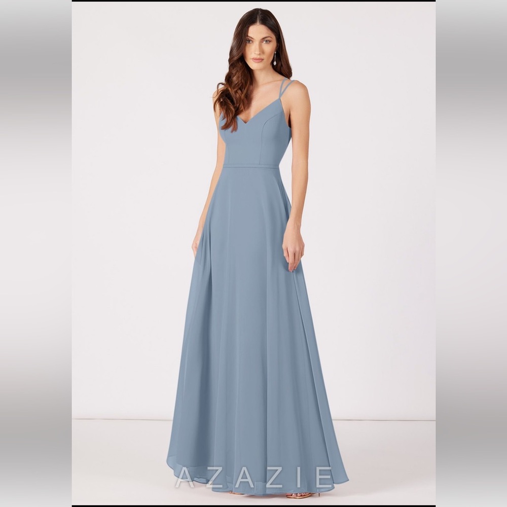 Azazie Dusty Blue Bridesmaid Dress Janine Size 6 / 8